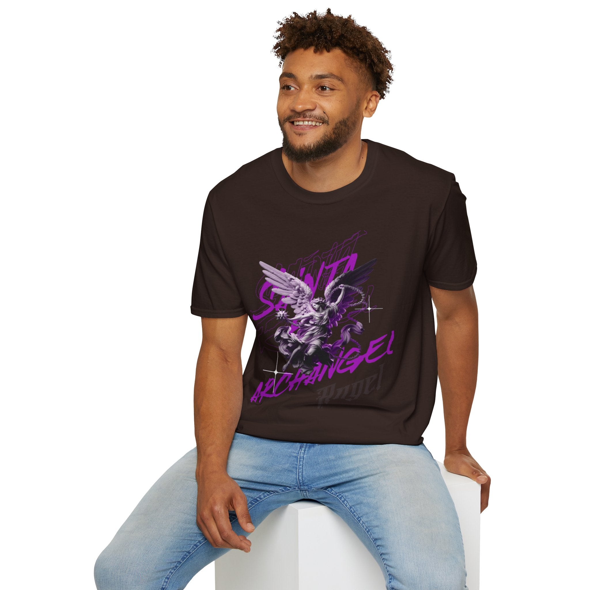 Archangel Angel T‑Shirt — Gothic Purple Statue Graphic Tee