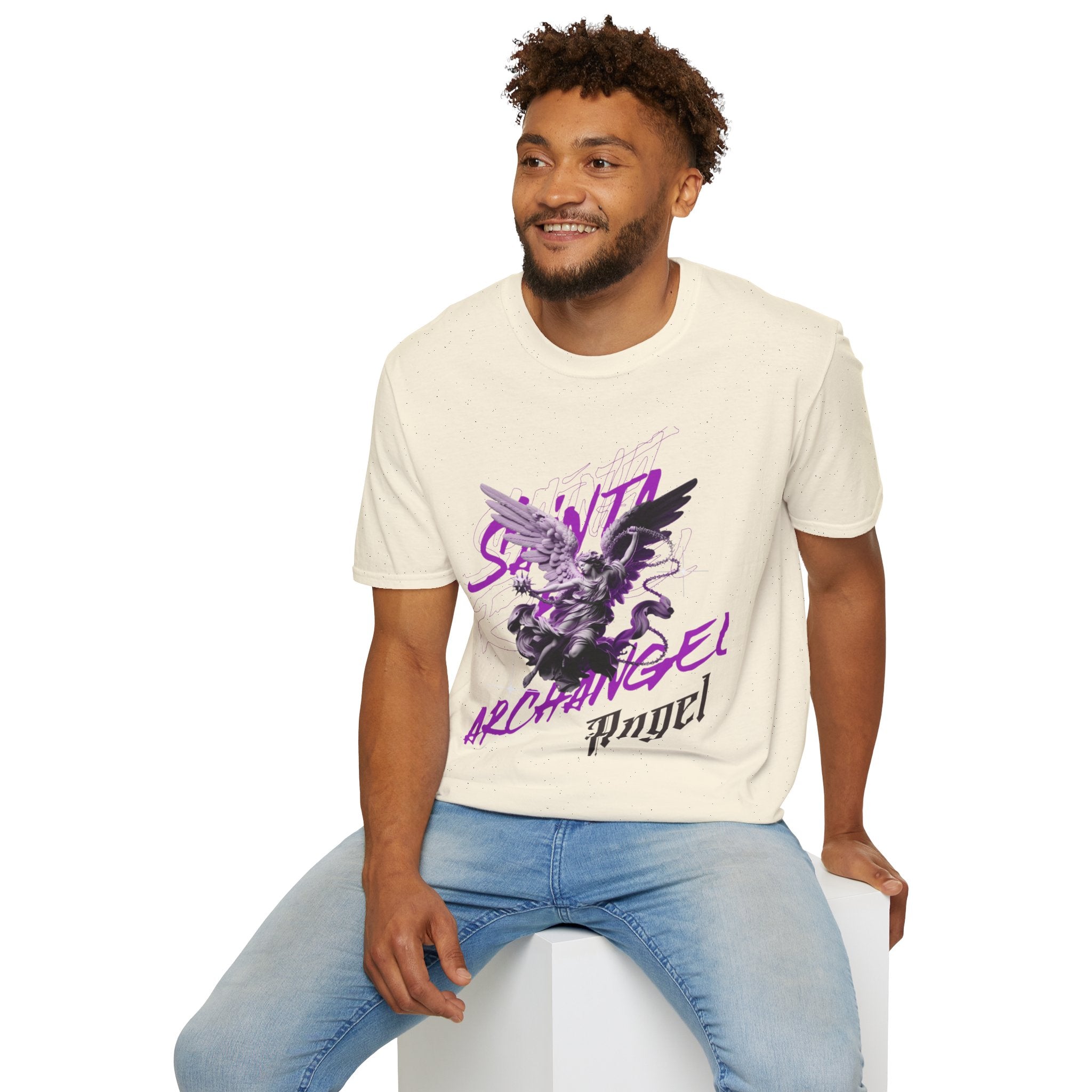 Archangel Angel T‑Shirt — Gothic Purple Statue Graphic Tee