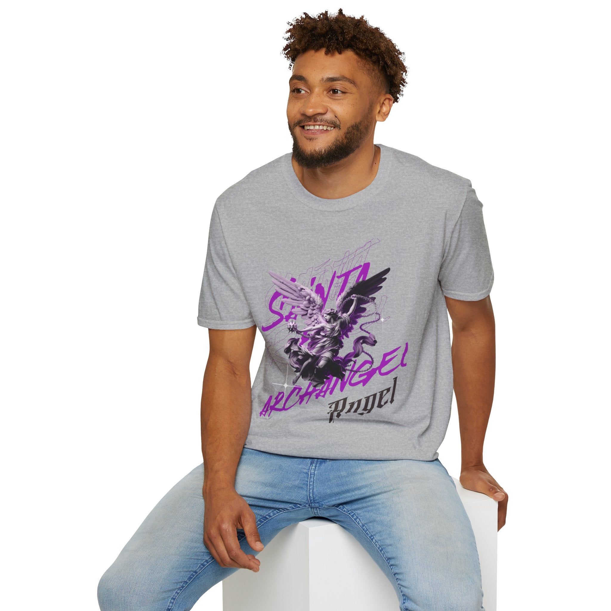 Archangel Angel T‑Shirt — Gothic Purple Statue Graphic Tee