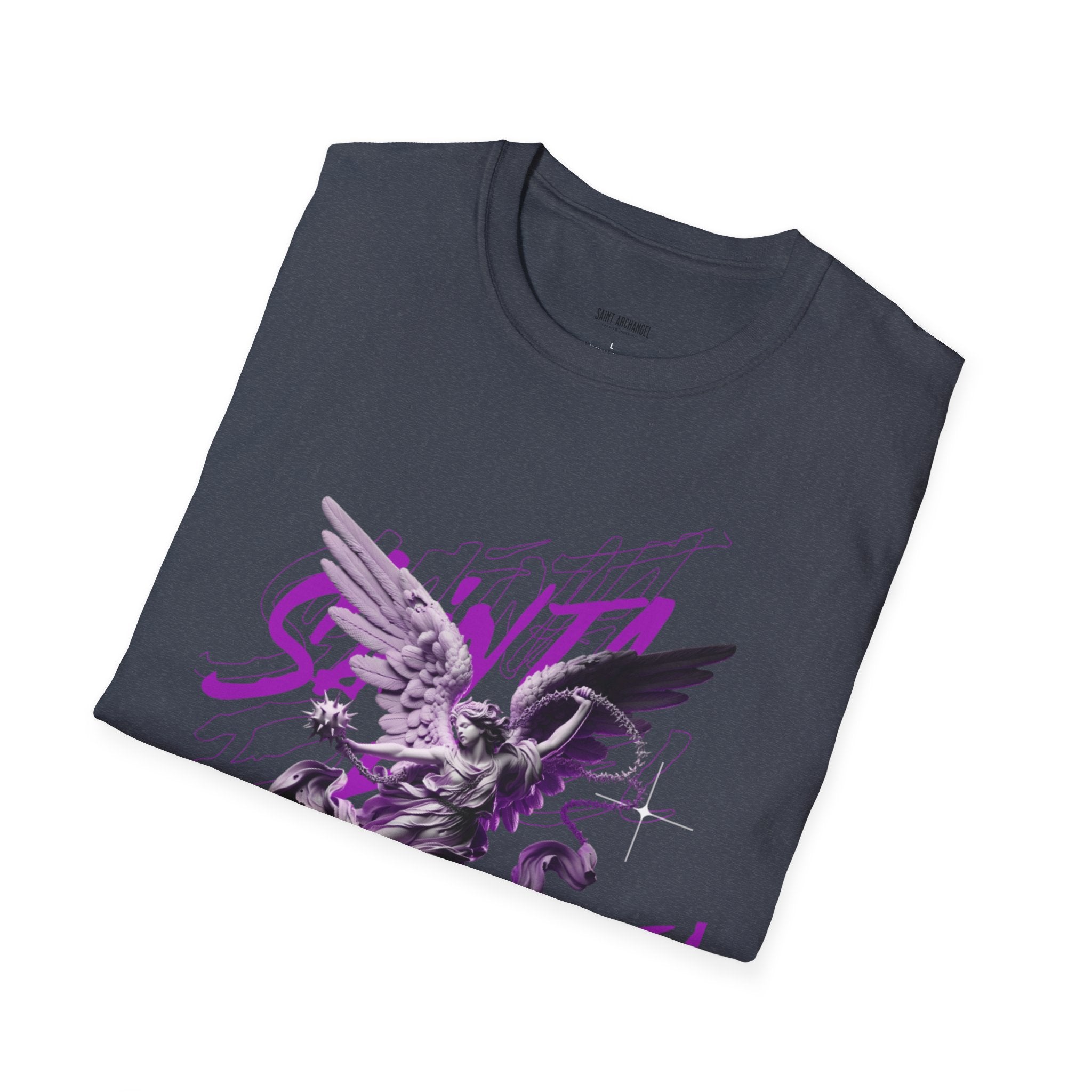 Archangel Angel T‑Shirt — Gothic Purple Statue Graphic Tee