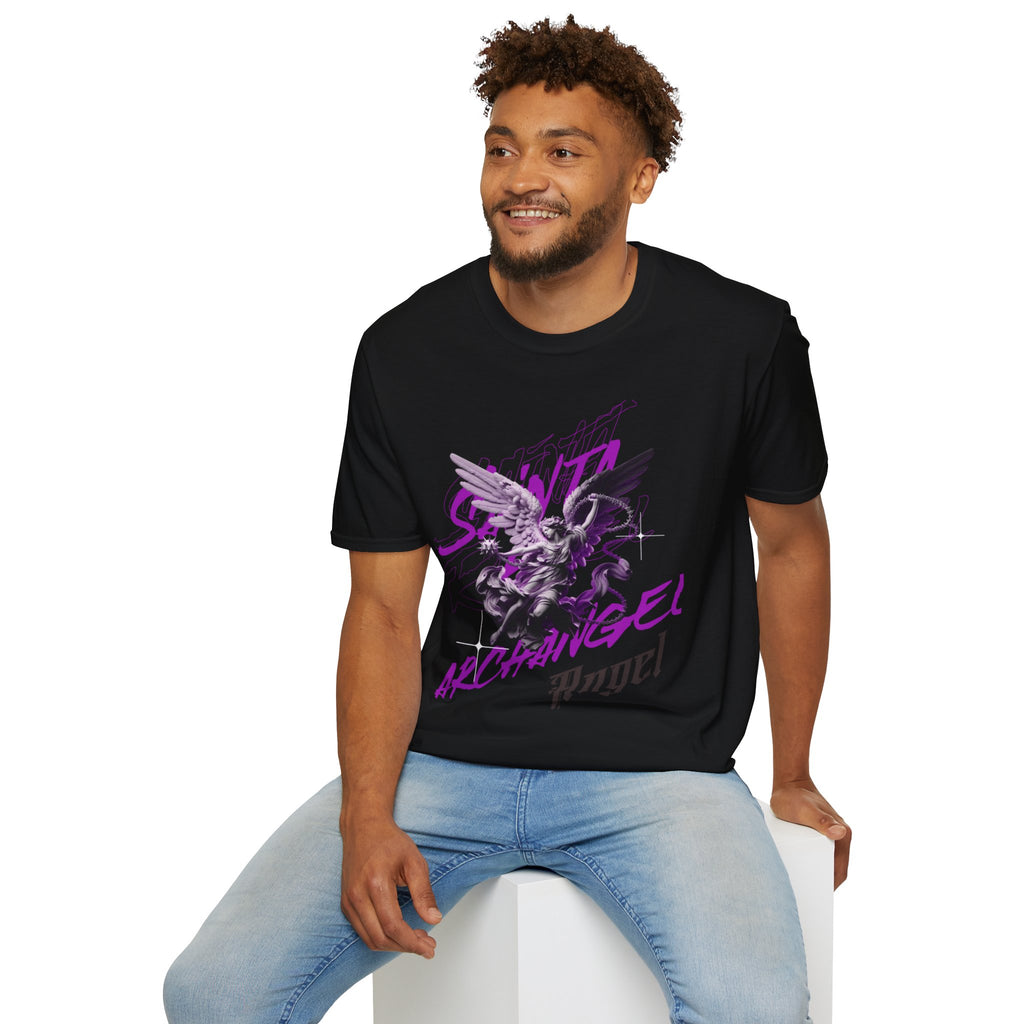 Archangel Angel T‑Shirt — Gothic Purple Statue Graphic Tee