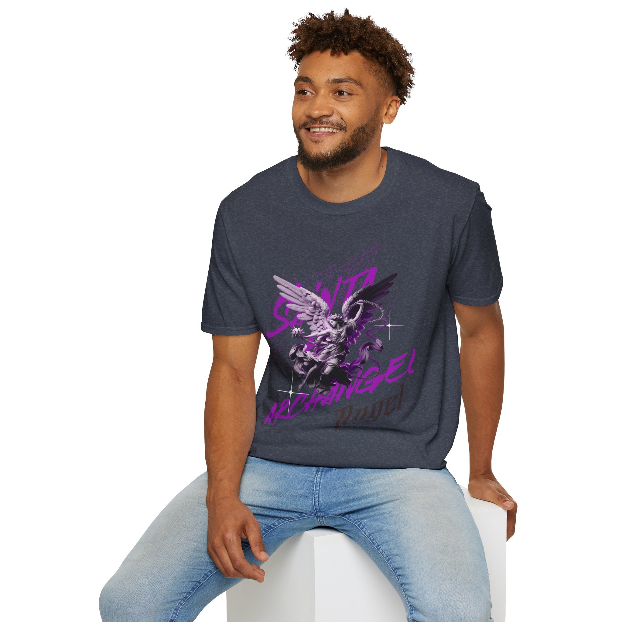 Archangel Angel T‑Shirt — Gothic Purple Statue Graphic Tee